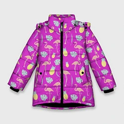 Куртка зимняя для девочки Тропическое наслаждение, цвет: 3D-черный