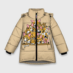 Куртка зимняя для девочки Игривые корги, цвет: 3D-светло-серый