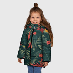 Куртка зимняя для девочки Зеленые тропики, цвет: 3D-черный — фото 2