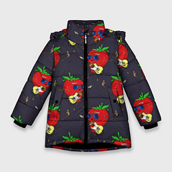 Куртка зимняя для девочки Клубничный рок, цвет: 3D-черный
