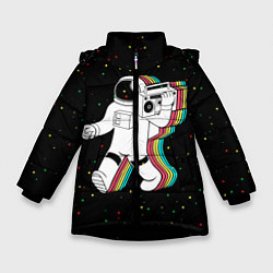 Куртка зимняя для девочки Космонавт с магнитофоном, цвет: 3D-черный