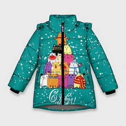 Куртка зимняя для девочки Ёлка из котов, цвет: 3D-светло-серый