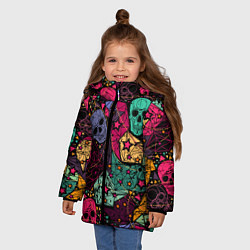 Куртка зимняя для девочки Маскарад черепов, цвет: 3D-светло-серый — фото 2
