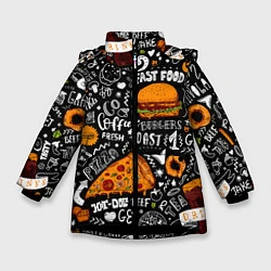 Куртка зимняя для девочки Fast Food, цвет: 3D-черный