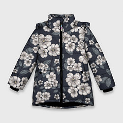 Куртка зимняя для девочки Цветочный букет, цвет: 3D-черный