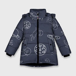 Куртка зимняя для девочки Космо киски, цвет: 3D-черный