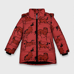 Зимняя куртка для девочки Красные кони