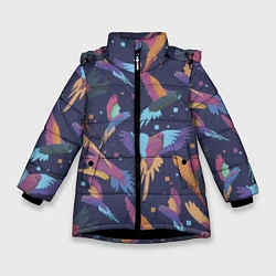 Куртка зимняя для девочки Райские попугаи, цвет: 3D-черный