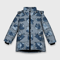 Куртка зимняя для девочки Камуфляж с котиками серо-голубой, цвет: 3D-черный