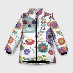 Куртка зимняя для девочки Мексиканские мотивы, цвет: 3D-черный