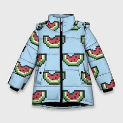 Куртка зимняя для девочки Пиксельный арбуз, цвет: 3D-черный