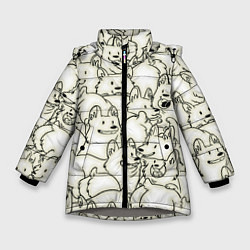 Куртка зимняя для девочки Корги ЧБ, цвет: 3D-светло-серый