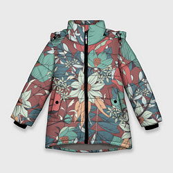 Куртка зимняя для девочки Цветочный арт, цвет: 3D-светло-серый