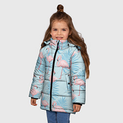 Куртка зимняя для девочки Арт с розовым фламинго, цвет: 3D-светло-серый — фото 2