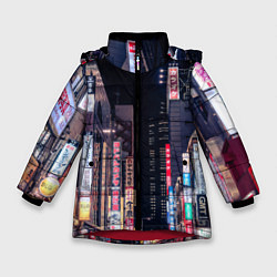 Куртка зимняя для девочки Ночной Токио, цвет: 3D-красный