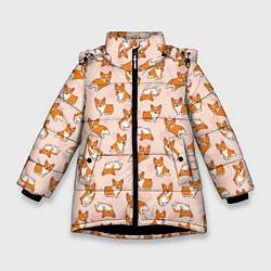 Куртка зимняя для девочки Корги, цвет: 3D-черный