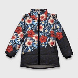 Куртка зимняя для девочки Flowers with inscriptions, цвет: 3D-светло-серый