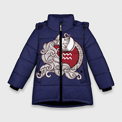 Куртка зимняя для девочки Водолей Знак Зодиака, цвет: 3D-черный