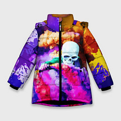 Куртка зимняя для девочки Череп в дыму, цвет: 3D-черный