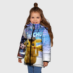 Куртка зимняя для девочки Детектив Пикачу, цвет: 3D-светло-серый — фото 2