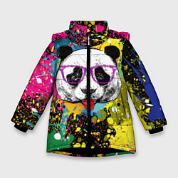Зимняя куртка для девочки Панда хипстер в брызгах краски