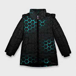 Куртка зимняя для девочки СТАЛЬНАЯ НЕОНОВАЯ БРОНЯ, цвет: 3D-черный