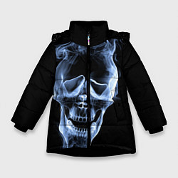 Куртка зимняя для девочки Летающий череп, цвет: 3D-черный