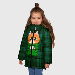 Куртка зимняя для девочки Котёнок в пледе, цвет: 3D-черный — фото 2