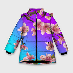 Куртка зимняя для девочки САКУРА ВИШНЯ, цвет: 3D-черный