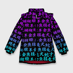 Куртка зимняя для девочки НЕОНОВЫЕ ИЕРОГЛИФЫ, цвет: 3D-красный