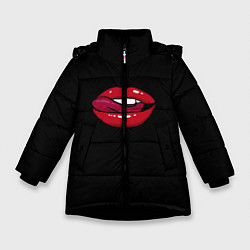 Куртка зимняя для девочки Губы, цвет: 3D-черный