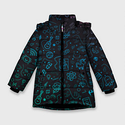 Куртка зимняя для девочки Смайлы, цвет: 3D-черный