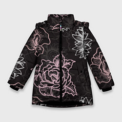 Куртка зимняя для девочки Цветочный узор, цвет: 3D-черный