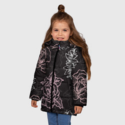 Куртка зимняя для девочки Цветочный узор, цвет: 3D-черный — фото 2