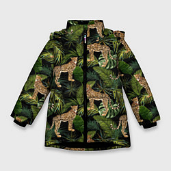 Куртка зимняя для девочки Versace Леопарды, цвет: 3D-черный
