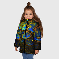 Куртка зимняя для девочки Ночные Цветочки, цвет: 3D-черный — фото 2