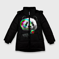 Куртка зимняя для девочки Панда и мыльный пузырь, цвет: 3D-черный