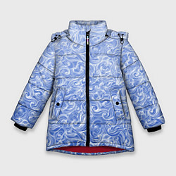 Куртка зимняя для девочки Волны на голубом фоне, цвет: 3D-красный
