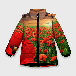 Куртка зимняя для девочки Красный мак на закате, цвет: 3D-черный