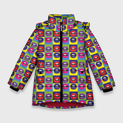 Куртка зимняя для девочки Губы Поп-арт, цвет: 3D-красный