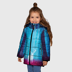Куртка зимняя для девочки Силуэт оленя лес арт аниме, цвет: 3D-черный — фото 2