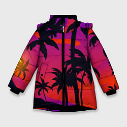 Куртка зимняя для девочки Тропический пляж, цвет: 3D-черный