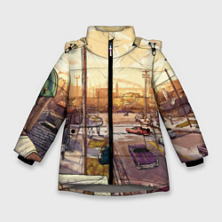 Куртка зимняя для девочки GTA San Andreas, цвет: 3D-светло-серый