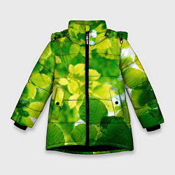Куртка зимняя для девочки Листья, цвет: 3D-черный