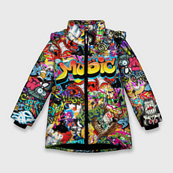 Куртка зимняя для девочки Граффити Крейзи мьюзик, цвет: 3D-черный