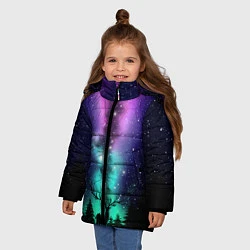 Куртка зимняя для девочки Силуэт оленя северное сияние, цвет: 3D-черный — фото 2