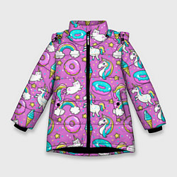 Куртка зимняя для девочки Pink unicorn, цвет: 3D-черный