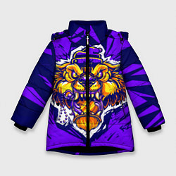 Куртка зимняя для девочки Граффити Лев фиолетовый, цвет: 3D-черный