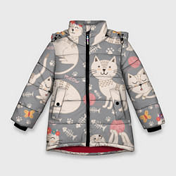 Куртка зимняя для девочки Милые кошечки, цвет: 3D-красный