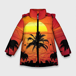 Куртка зимняя для девочки Пальмы на фоне моря, цвет: 3D-черный